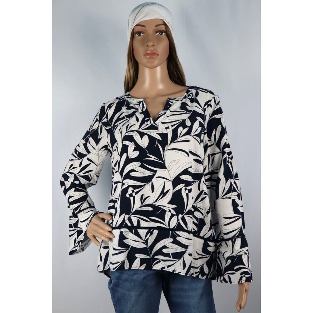 Crown & Ivy‎ Women's Floral Print Blouse Black & White Rayon India Size S